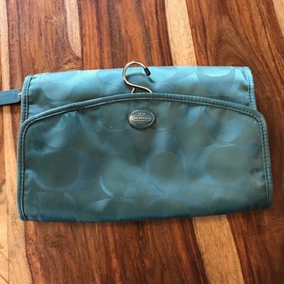 Coach Sateen Blue Travel/Accessory/Makeup Bag - Picture 1 of 7